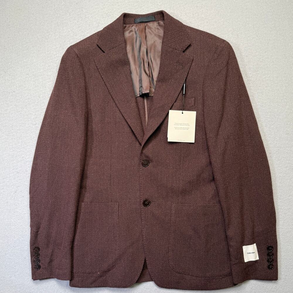 Calvin Klein Men’s Slim-Fit Wool Textured Sport Coat Rust 34S $375